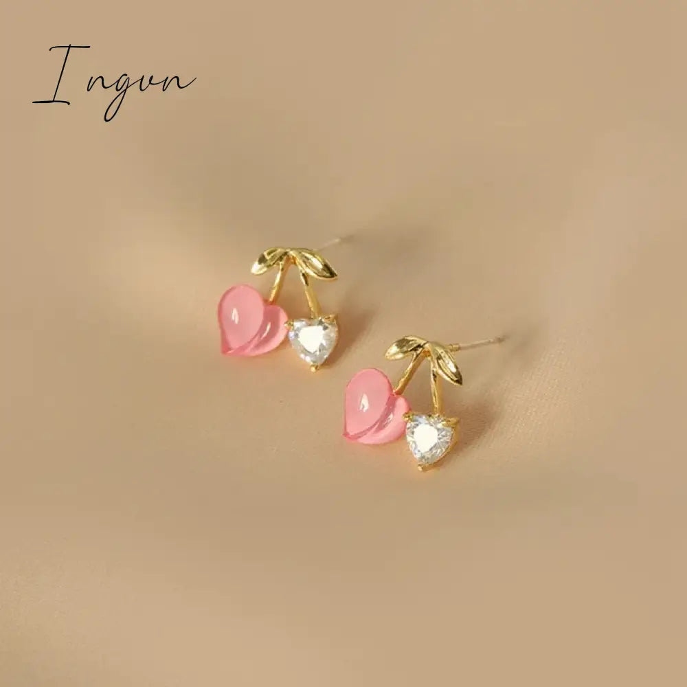 French Light Luxury Pink Tulip Flower Pearl Stud Earrings For Women Korean Zircon Exquisite Earring Party Christmas Jewelry Gift