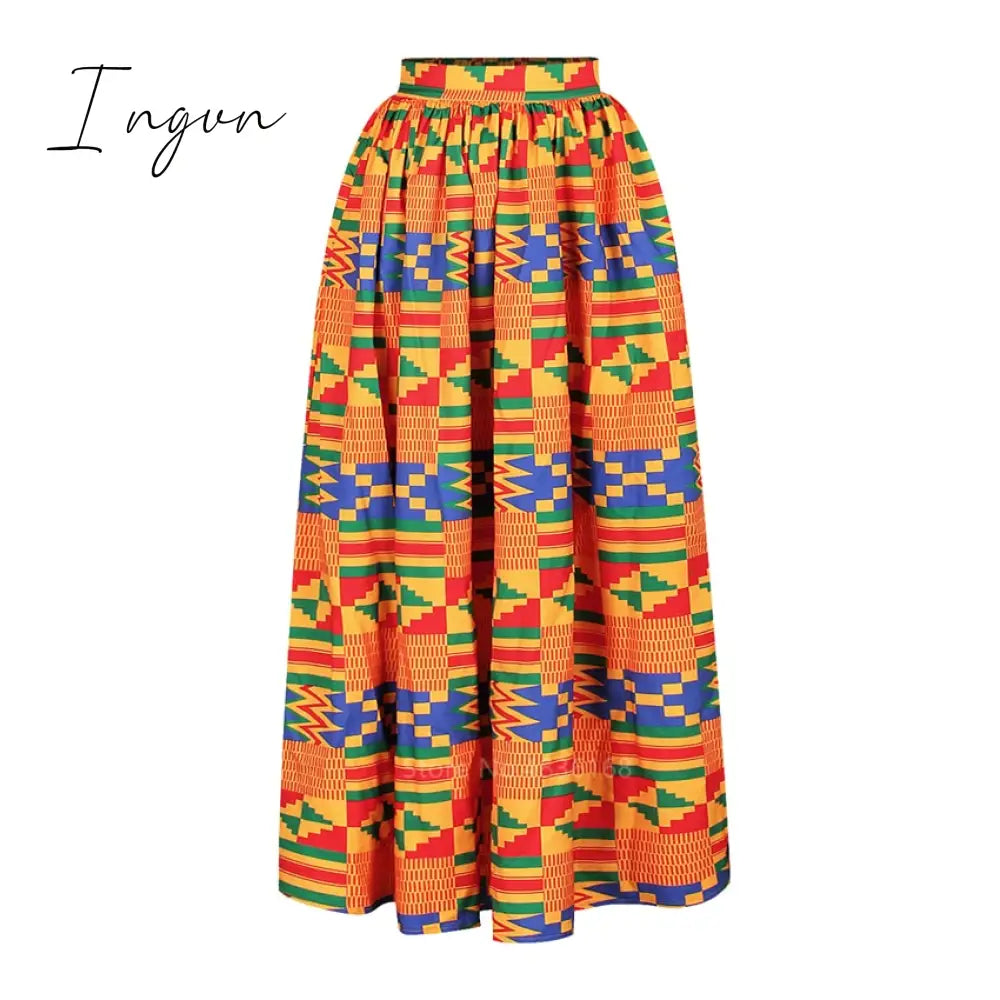 Ingvn - Elegant Women Two Piece Set Dress Sexy Slash-neck Sleeveless Blouse Top +High Slit Skirt Vintage Africa National Print Lady Suit