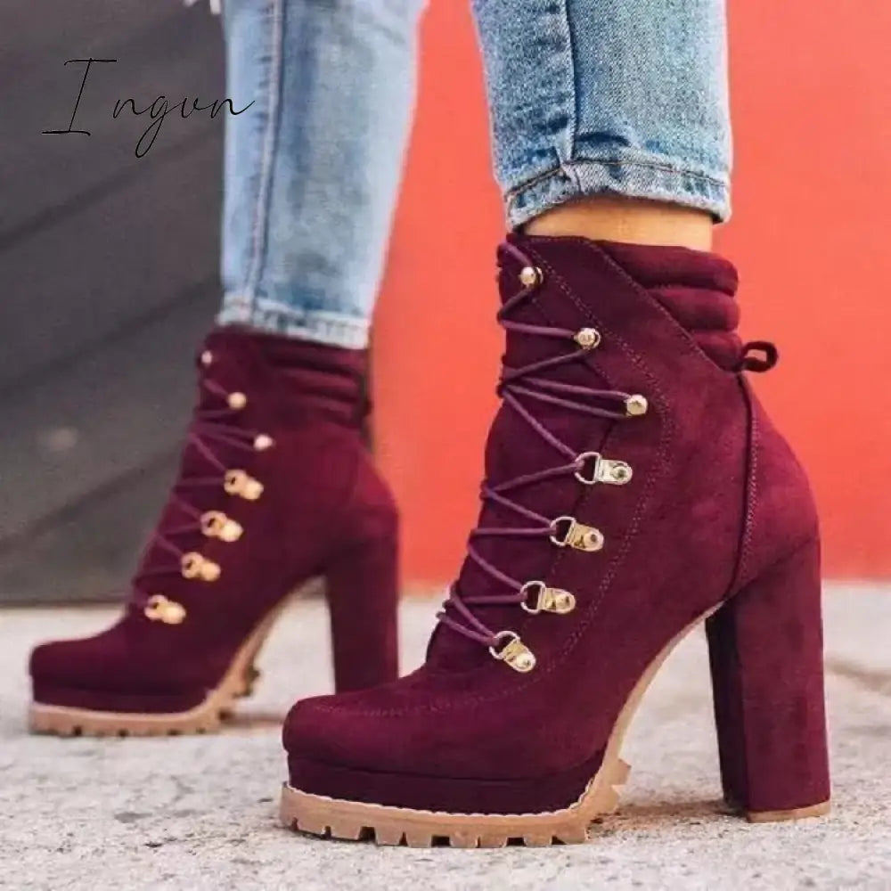 Ingvn - Non Slip Chunky Platform High Heel Boots
