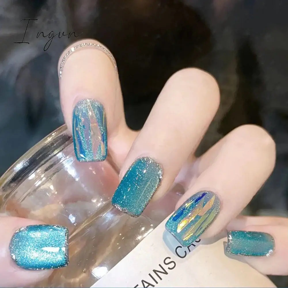 Wine Red Cat's Eye y2k Fake Nails With Designs Wearable Glitter False Nails Press on Square Nail Full Cover Artificial Nail Tips
