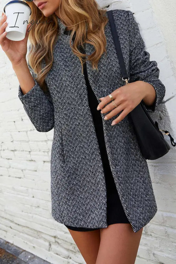 Ingvn - Casual Simplicity Solid Pocket V Neck Outerwear