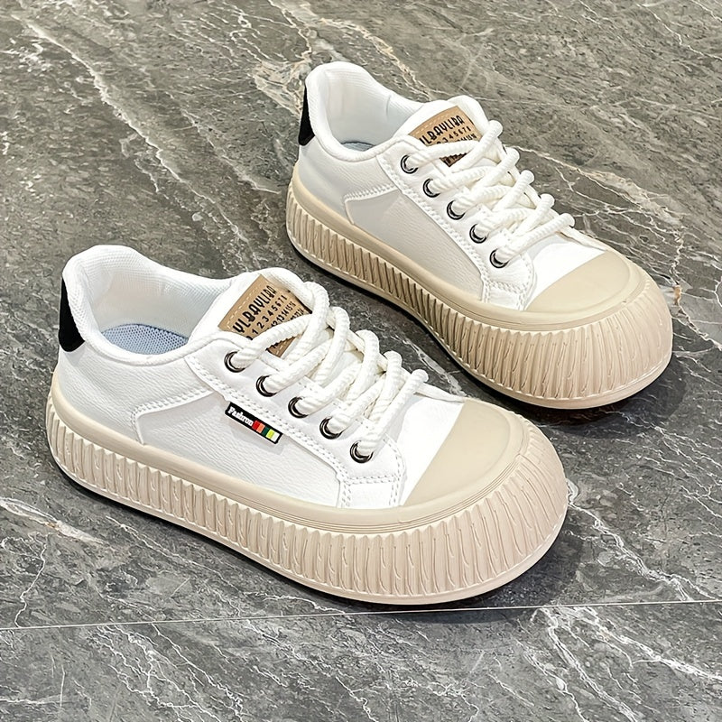 Women's Simple Platform Sneakers, Casual Lace Up Outdoor Shoes, Comfortable Low Top Shoes