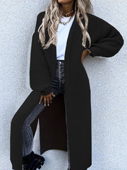 Women's Stylish All-Season Cardigan - Durable Knit with Chic Solid Color, Micro Elasticity, Open Front, and Side Splits