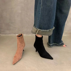 Women's Ankle Boots Pointed Toe New Autumn Women's Thin High Heels Women's Suede Solid Short Botines Chelsea Botte Femme