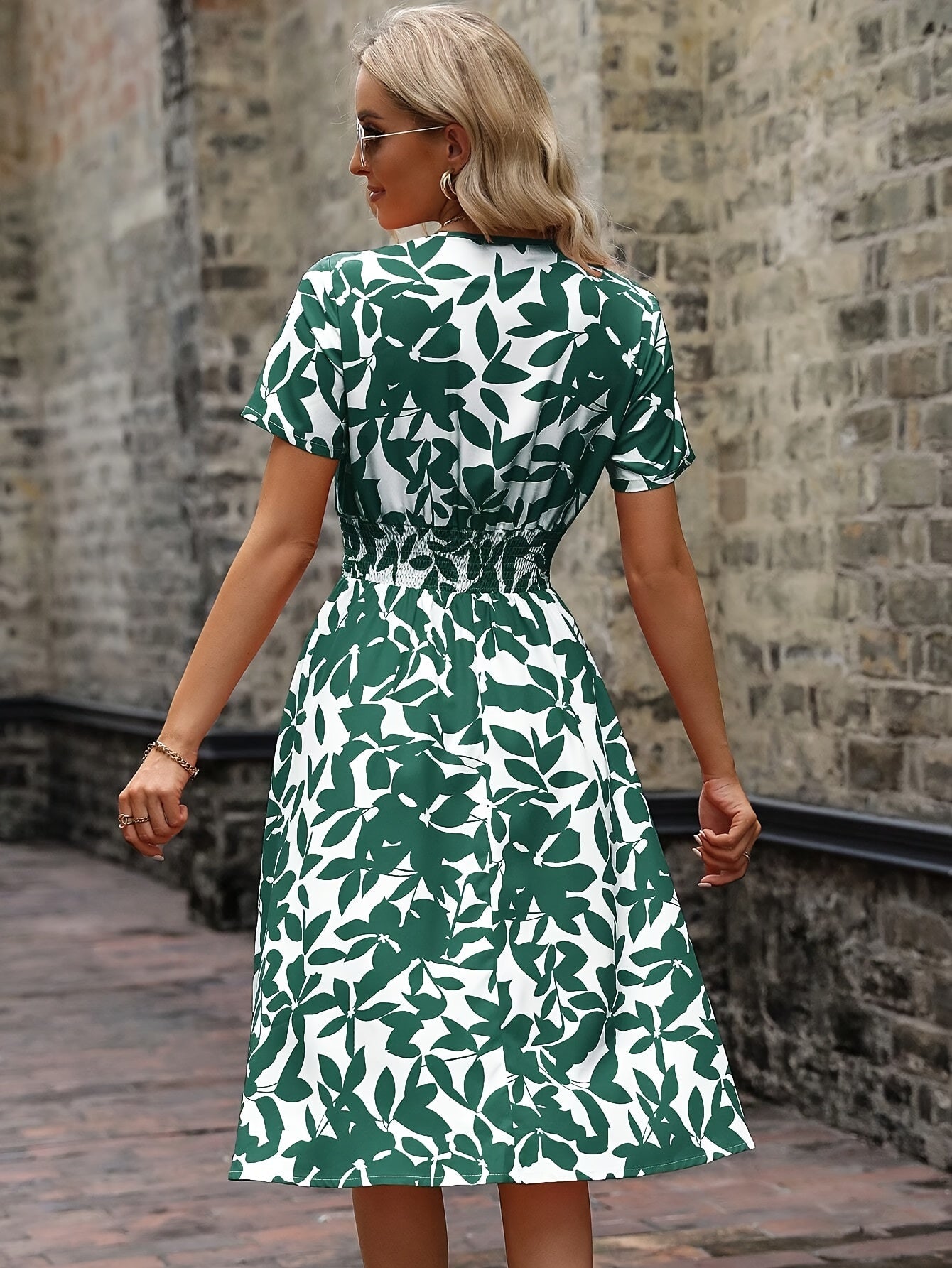 Blooming Floral Wrap Neck Dress - Elegant Short Sleeve, V-Neck, A-Line Silhouette, Spring & Summer Essential, Women's Clothing for Chic Occasions