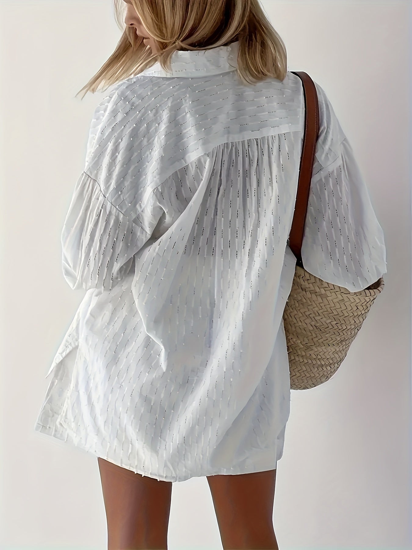 Long Sleeve Button Front Solid Color Elegant Set, Women's Loose Fit Shorts & Shirt