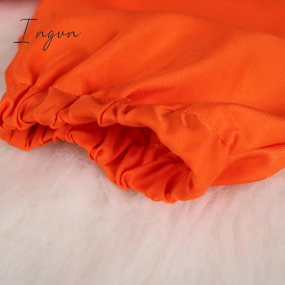 Ingvn - Women Dress Bare Shoulder Waist Belt Long A Line Pleated Orange Casual Fashion Female Ladies Elegant New Autumn Summer Robes