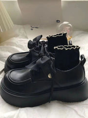 Ingvn  College Style Vintage Shoes Women Japanese Kawaii Bow Casual Mary Janes Shoes Female Lace-up Elegant Platform Shoes Summer