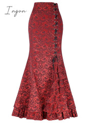 Ingvn - Women's Trumpet / Mermaid Long Skirt Maxi Polyester Black White Pink Red Skirts Summer Ruffle Layered Jacquard Without Lining Vintage Streetwear Movie / TV Theme Costumes Court Gown Halloween Carnival