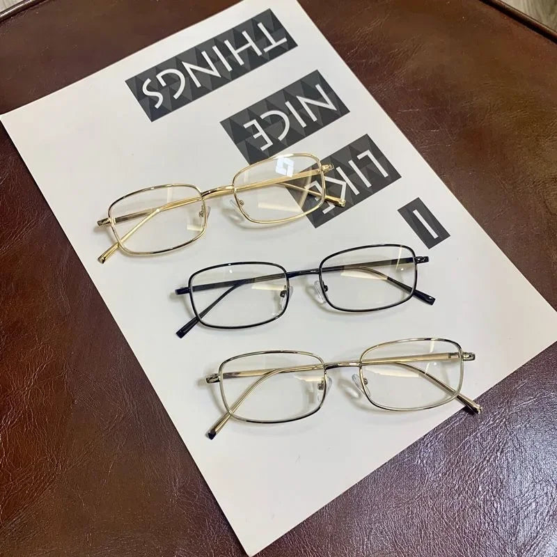 INGVN  Y2K Harajuku Small Square Frame Glasses Women Retro Metal Eyeglasses Clear Reading Spectacle Blue Light Blocking Eyewear