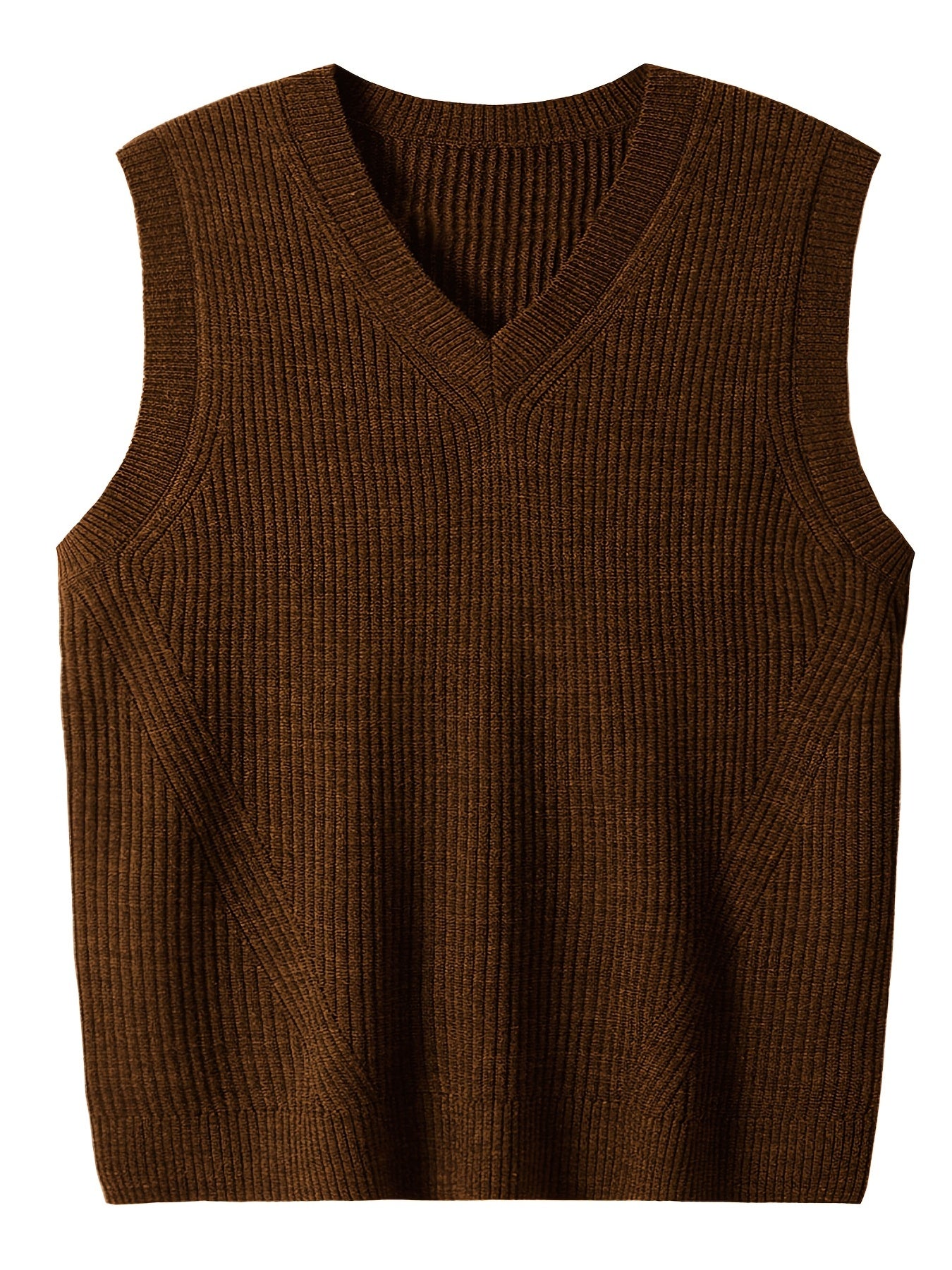 Plus Size Men's Solid Knit Textured Vest Sweater for Spring/Autumn - Oversized Trendy Sleeveless Sweater for Males