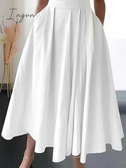 Ingvn - Women's Party Dress Swing Dress White Dress Midi Dress White Sleeveless Pure Color Ruched Summer Spring V Neck Fashion Birthday Wedding Guest Vacation Loose Fit 2023 S M L XL 2XL 3XL