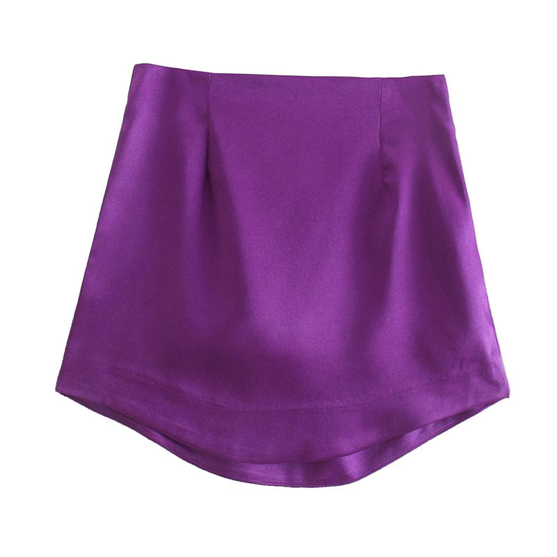 Women Skirts  Summer Fashion Silk Satin High-Waisted Skirt Woman Sexy Party Bag Hip Side zipper Mini Skirt Female