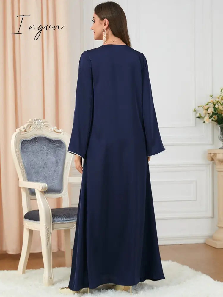 Ingvn - Party Dress Muslim Women Abaya Prayer Caftan V Neck Diamond Maxi Dresses Robe India Abayas Dubai Longue Vestidos Largos
