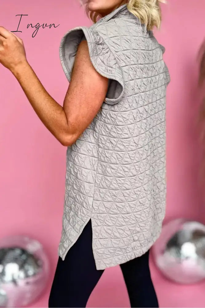 Ingvn - Casual Solid Zipper V Neck Tops