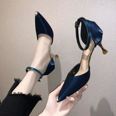 Ingvn  Sandals for Women Blue Ladies Shoes Stiletto Summer  Party Weddings Footwear Pointed Toe Closed Thin Heels on Offer H Luxury