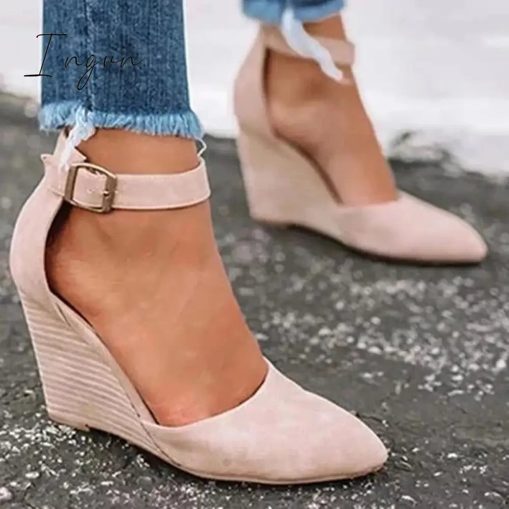 Ingvn - Women Summer Classic Wedge Pumps Ankle Strap Heels Sandals