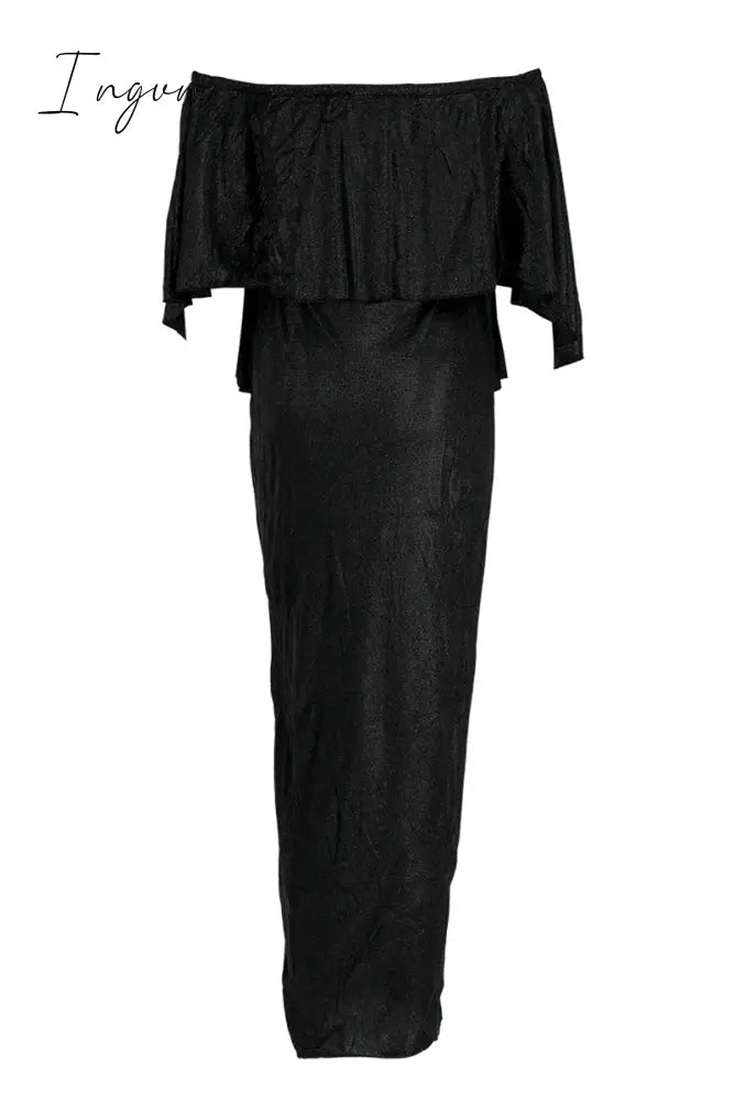 Ingvn - Fashion Sexy Solid Patchwork Slit Off the Shoulder Evening Dress(8 Colors)