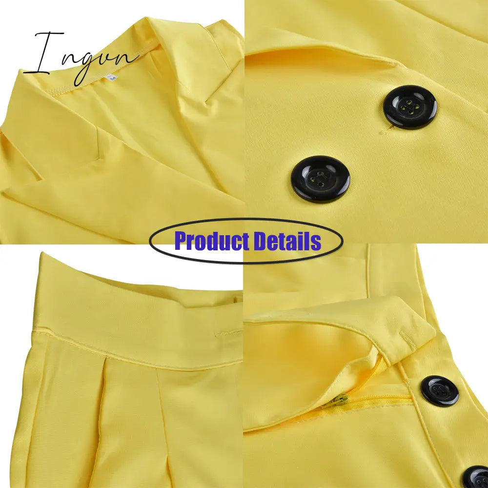 Ingvn - Women Sleeveless plaid button up elastic waist Blazer Top and pocket short Set Elegant Office Ladies Suits Women Workwear