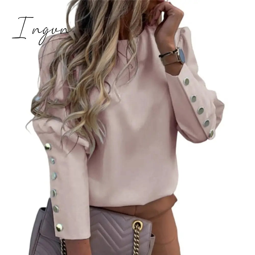 Ingvn - Fashion Women Blouse Shirt  Spring Women Clothing Solid Buttons Long Sleeve Shirts Tops Ladies OL Shirt White Office Shirt