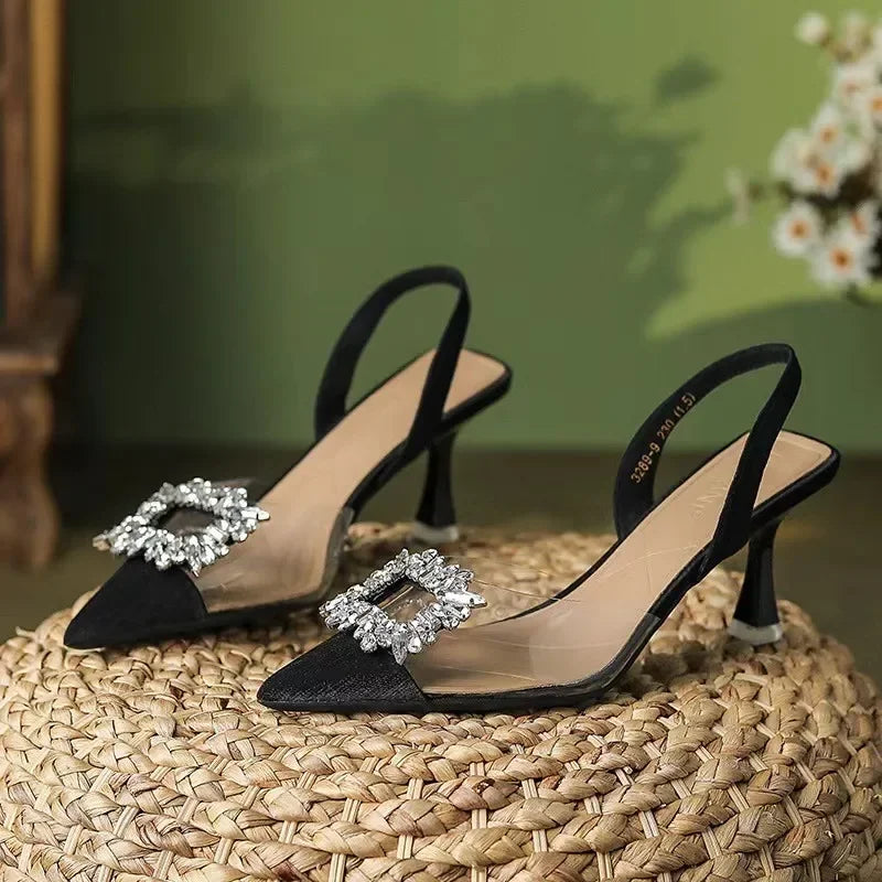 Spring and Autumn Fashion New Sexy Banquet Comfortable Crystal Transparent Solid Color Pointed Toe Women's High Heels