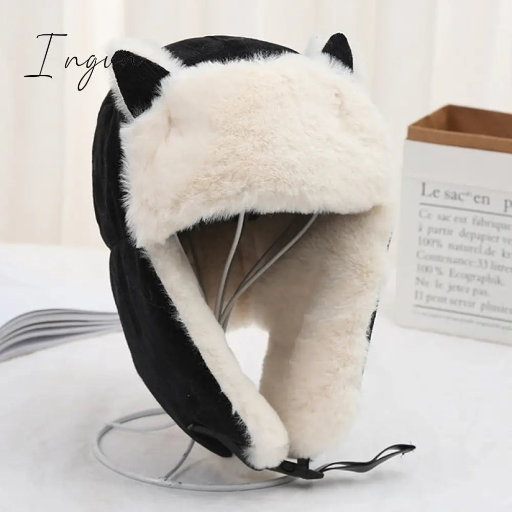 Ingvn - Women Warm Earmuffs Thicken Ear-flapped Hat Winter Cold-proof Warm Cotton Hat Cat Ears Cap Winter Russian Hat