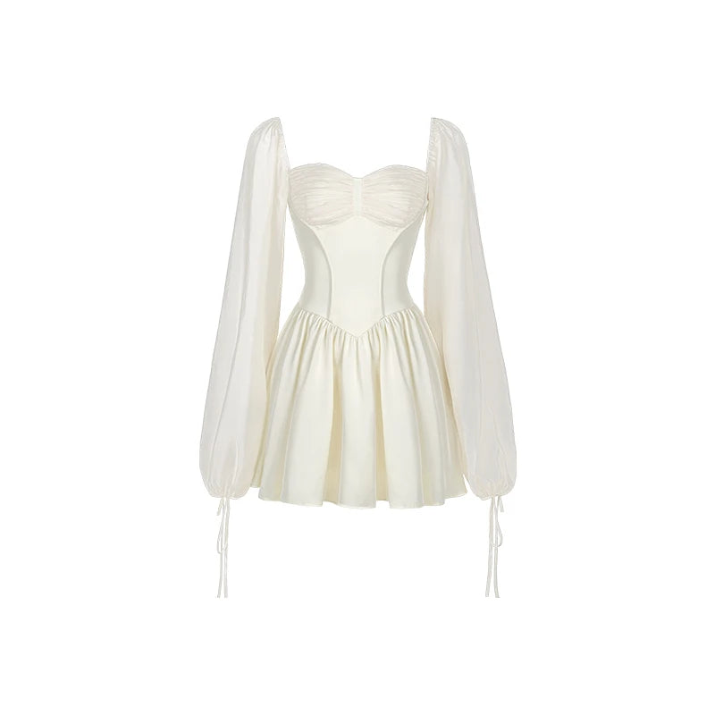 White Bubble Sleeve Dress Summer New Niche Design Pure Princess Skirt Girl Elegantes Party Prom Sexy Vintage Evening Women Y2k