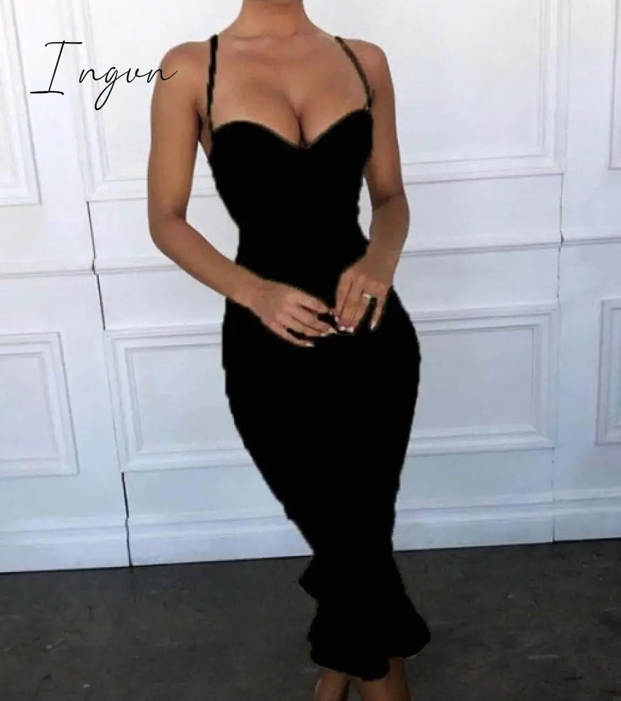 Ingvn - High Quality Pink Yellow Knee Length Rayon Bandage Dress Evening Party Elegant Dress