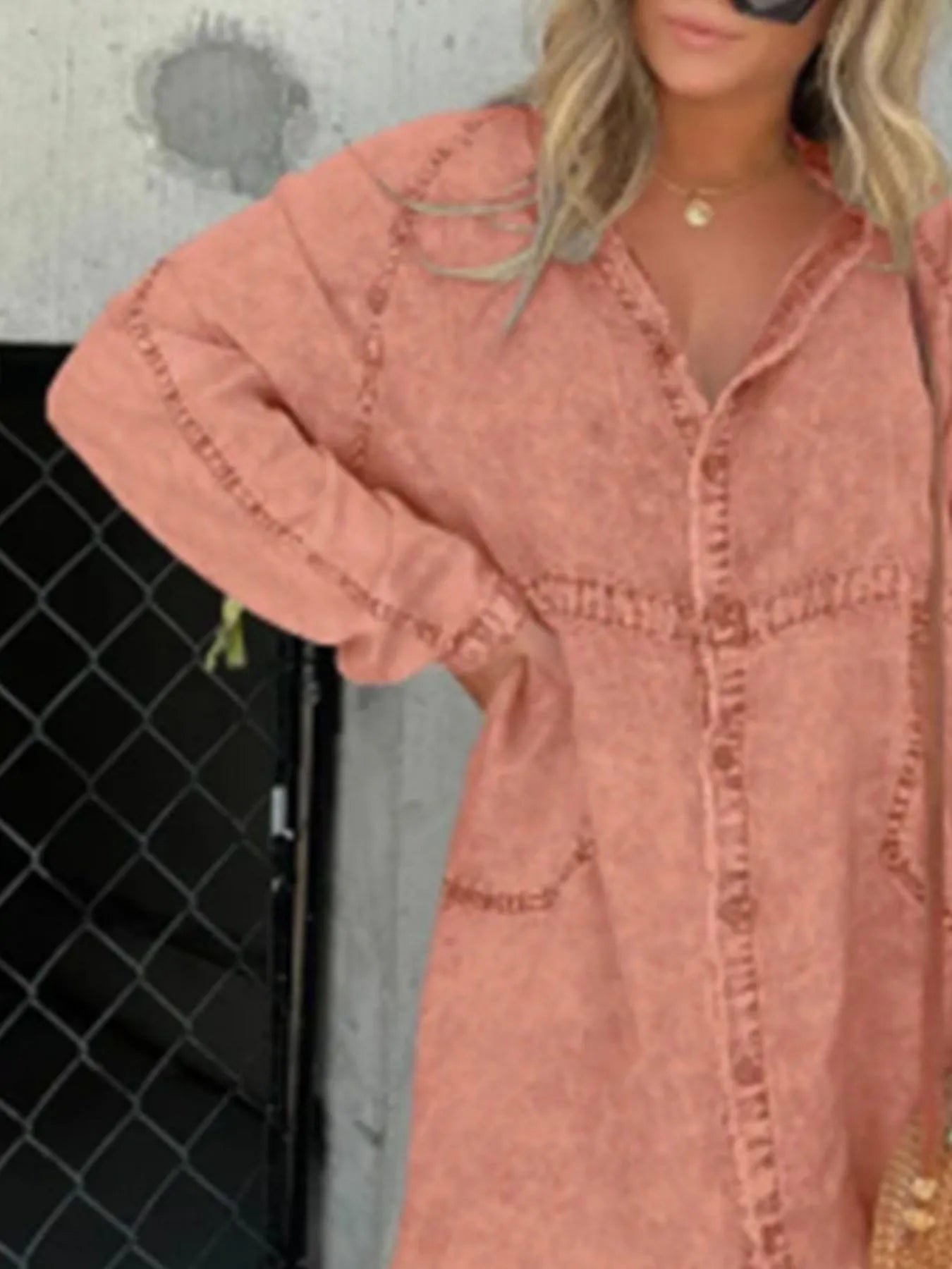 Full Size Button-Front Long Sleeve Denim Shirt Dress Plus Size