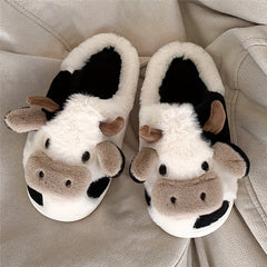 Cozy Cartoon Cow Slippers - Plush Lined, Comfortable, Casual Slip-On Shoes for Indoor Home Use - Soft, Warm, and Fun Design for Relaxation