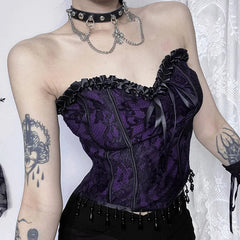 Gothic Crop Tops Black Spaghetti Strap Corset Tops New Goth Punk Grunge Fairy Core Sexy Y2K Halloween Clothing