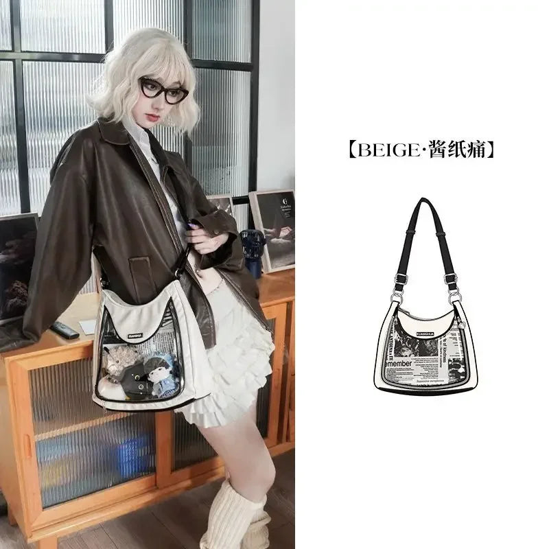 Ingvn  Japanese Cute Itabag Large Capacity Sweet Kawaii Shoulder Bag for Women Pu Leather High Street Spice Girls Zip Handbags
