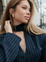 Elegant Female Striped Suit Coat For Women Scarf Lace-Up Patchwork V-Neck Long Sleeve Luxury Outwear Female Jackets Coat