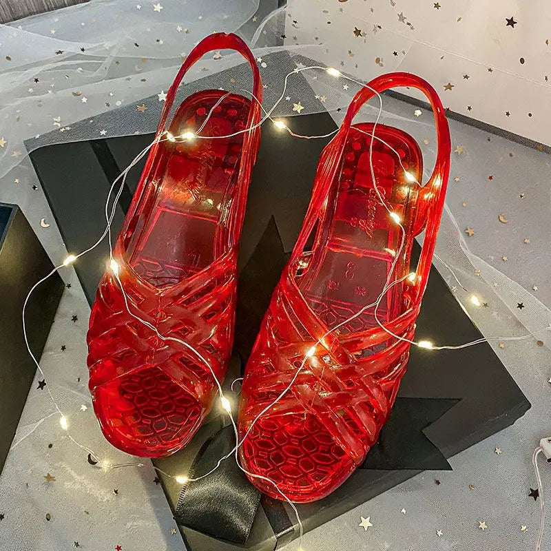 Ingvn  Sandals for Women with Low Heels Footwear Plastic Ladies Shoes Crystal Summer  Outdoor Jelly Pvc Trend Korea on Offer Casual