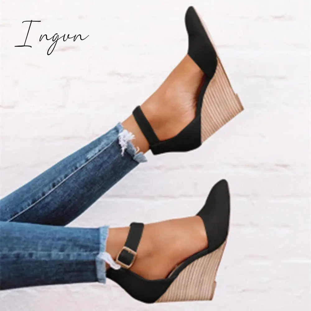Ingvn - Classic Ankle Strap Wedge Shoes