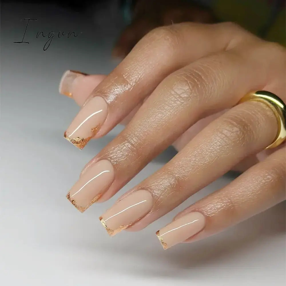 24Pcs French Tip  Press on Nails Short Coffin False Nails Simple Wearable Fake Nails Frosted Full Cover Press on Nail Tips Art