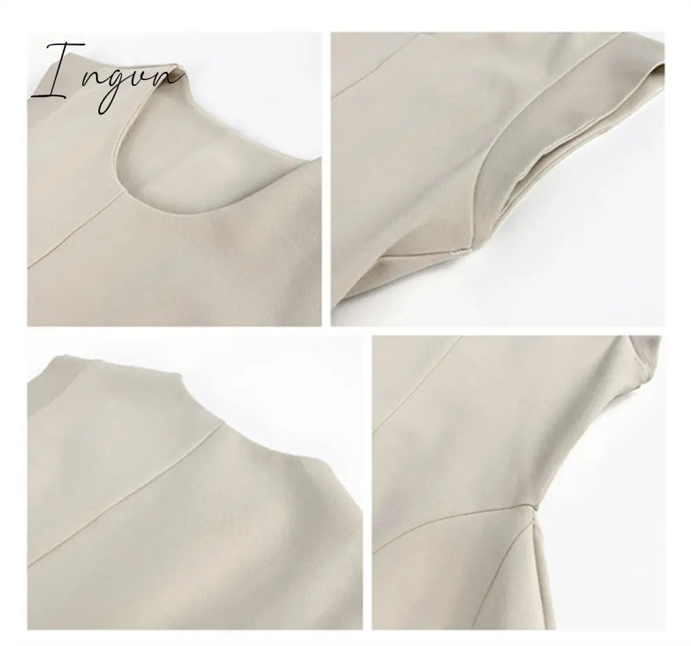 Ingvn - Sleeveless Summer Party Dress Women O-Neck High Waist Long Midi Dress Elegant A-Line Cotton Office Lady Hepburn Korean