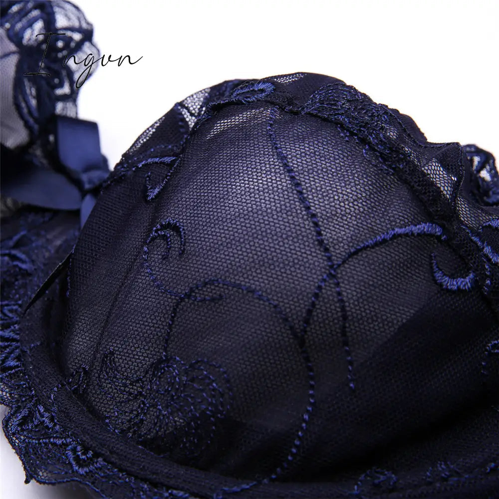 Ingvn - Hot 2pcs Women Sexy Ultra-Thin  Breathable Floral Lingerie  Sets Bras+Thongs