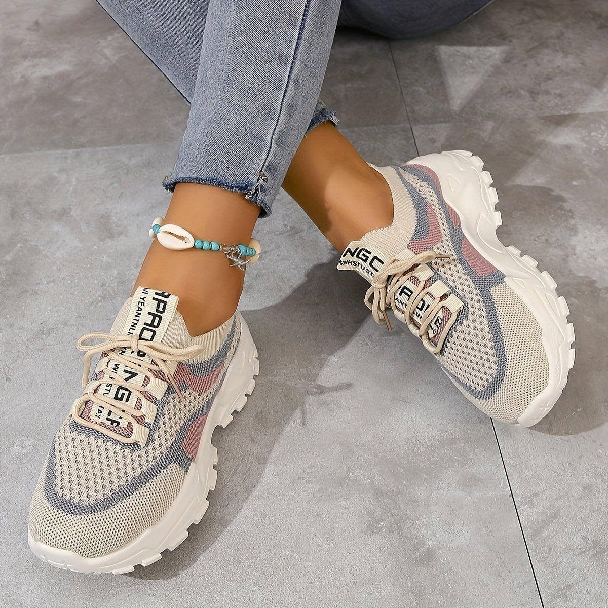 Women's Breathable Mesh Platform Sneakers, Casual Lace Up Outdoor Shoes, Comfortable Low Top Sport Shoes plus size