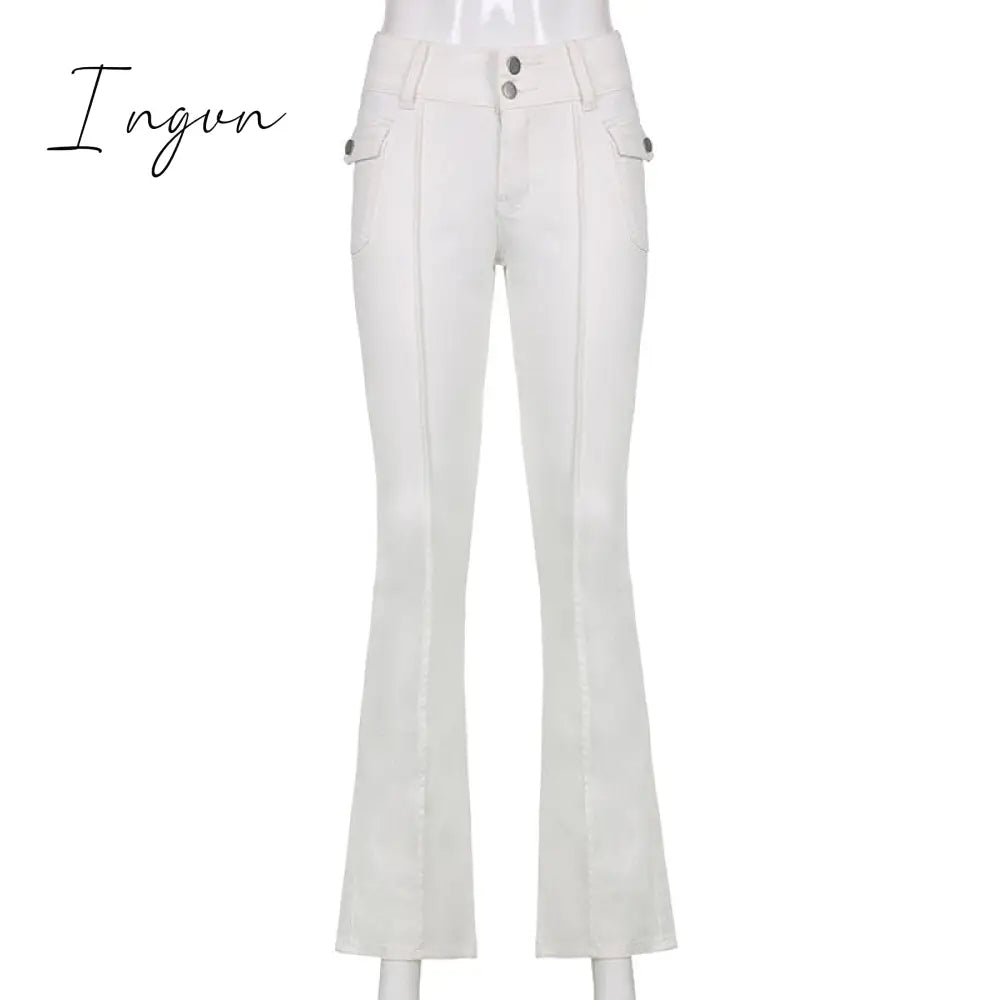 Ingvn - Indie Aesthetics Slim Low Waist Flare Pants E-girl Vintage Pockets Solid Y2K Pants Autumn 90s Fashion Black Trousers