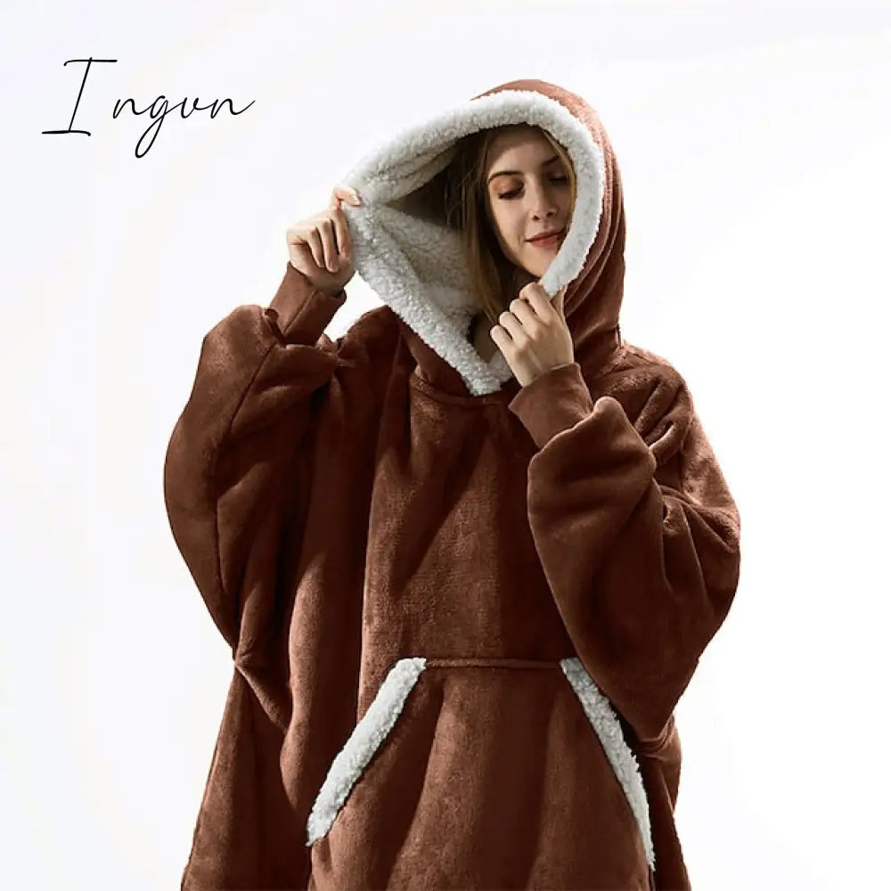 Ingvn - Women‘s Couple‘s Pajamas Nightgown Hoodie Blanket Wearable Blanket Christmas Grid / Plaid Pure Color Plush Simple Comfort Home Party Fleece Warm Gift Patchwork Pocket Fall Winter Black Gray