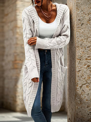 Cozy Micro-Elastic Plus Size Women's Long Sleeve Open Front Hooded Cardigan with Pockets for Casual Daily Wear - Solid Cable