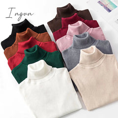 Ingvn - Autumn Winter Knitted Sweater Pullovers Turtleneck Sweater for Women Long Sleeve White Black Soft Female Jumper Clothing