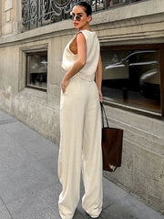 Ingvn  Summer Womem Fashion Round Neck Sleeveless Top Pants Suit Two-Piece Set Office Ladies Chic Pants Suits Womens Outfits