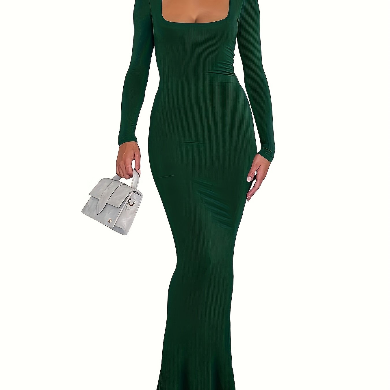 Sexy Bodycon Maxi Dresses Long Sleeve Wedding Guest Long Dress Casual Rib Knit Scoop Neck Fall Dress