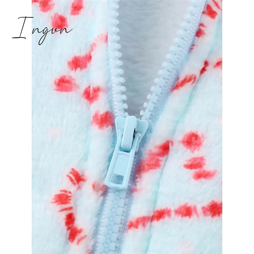 Ingvn - Women's Pajamas Jumpsuit Leopard Star Warm Comfort Plush Home Christmas Flannel Warm Breathable Hoodie Long Sleeve Pocket Fall Winter Leopard Print Moon blue