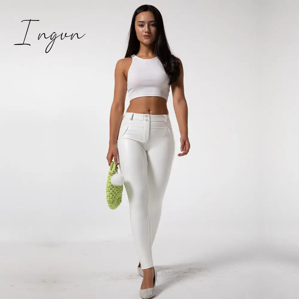 Ingvn - Melody Faux Leather Pants for Women Plus Sizes Skinny Leggings Latex Pencil Pu Pants Women's Clothing Fashion