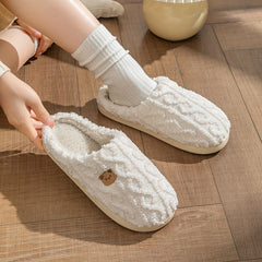 Cozy Stripe Fuzzy Slippers - Soft Fabric Upper, Non-Slip TPR Sole, Slip-On Design, Warm and Plush for Winter, Casual Stripe Pattern, Fabric Insole, Positioning Printing, All-Season Wear