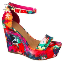 Ingvn - Printed Tropical Style Platform Sandals