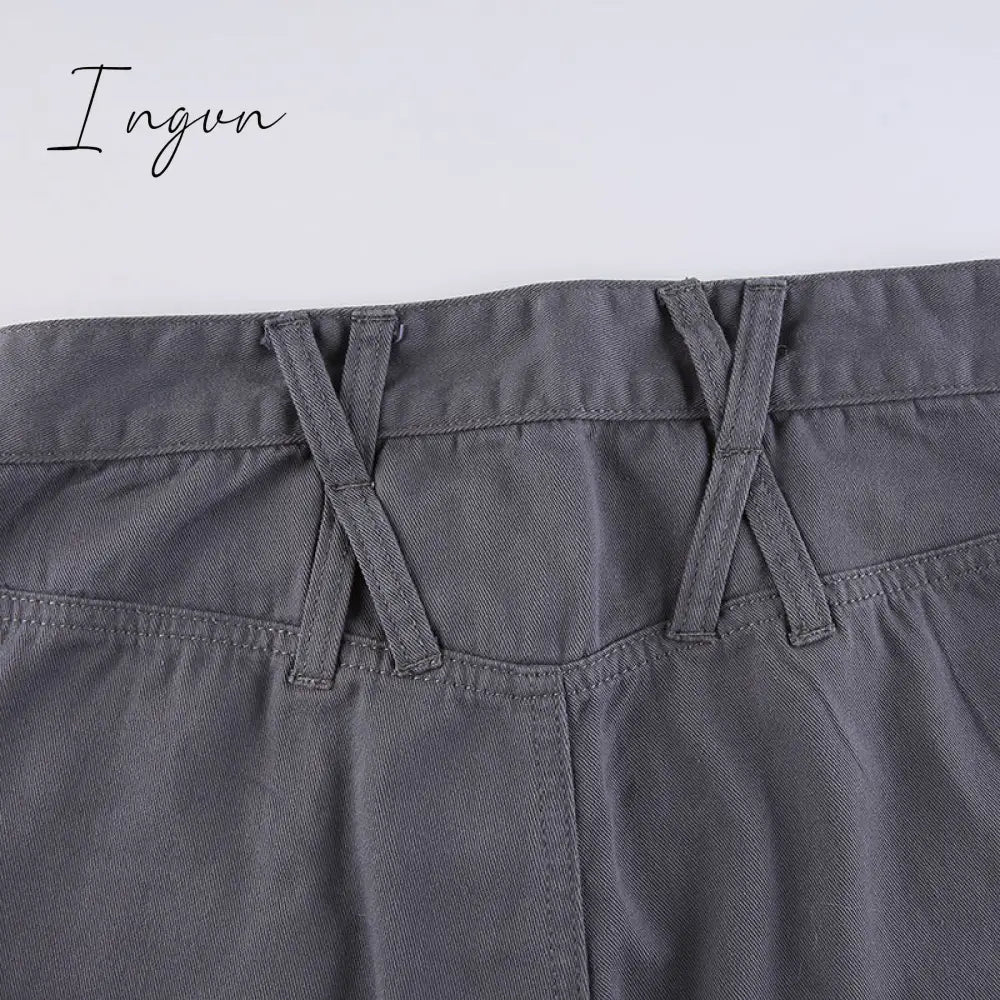 Ingvn - Vintage Streetwear Cargo Pants Women Harajuku Street Loose Straight Women Jeans Casual Slim Versatile High Waisted Jeans Pants